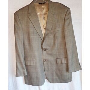 Jos. A Bank 44R Brown Silk Wool Windowpane Mens Blazer Suit Jacket Sport Coat